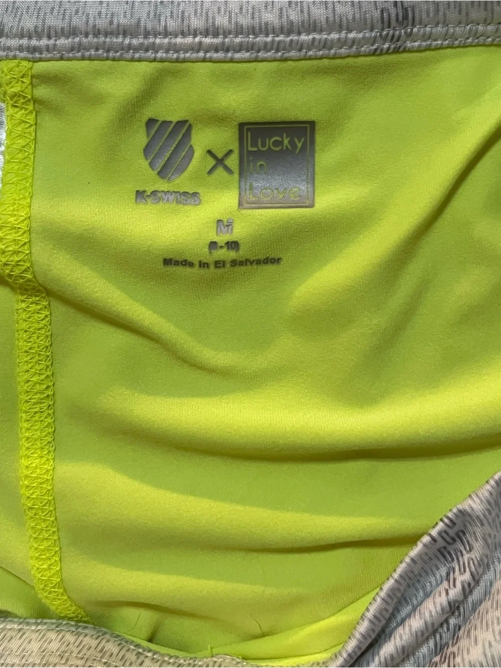 K-Swiss x Lucky in Love Take A Pleat Tennis Skort Neon Yellow Gray M